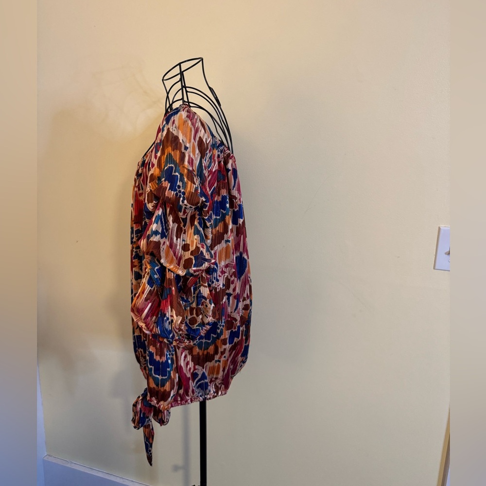 NWOT Vince Camuto Women’s Orange Printed Off The Shoulder Bubble Hem Size XL - Picture 4 of 6